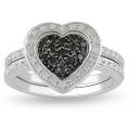 Miadora Sterling Silver 3/8ct TDW Black and White Diamond Ring Set (G-H, I3)