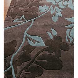 Handmade Alexa Pino Yarrow Brown/ BlueFloral Rug (3'6 x 5'6)