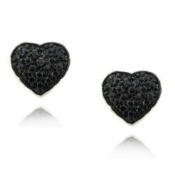 Sterling Silver Black Diamond Accent Heart Earrings