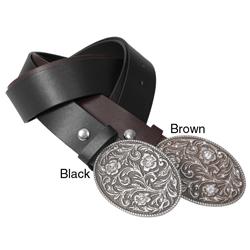 Journee Collection Women's Rhinestone Detail Buckle Leather Belt