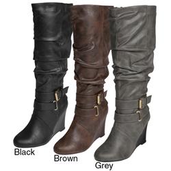Bamboo by Journee Women's 'Tanya-24' Crinkle Faux Leather Wedge Boots