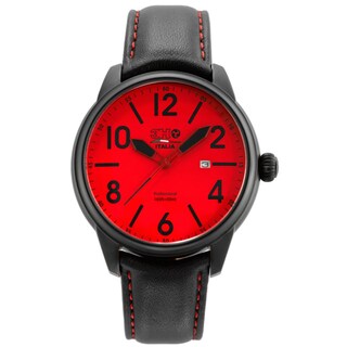 3H Men's Black Band Red Stitching Water Resistant Date Watch