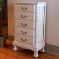 Antiqued White Carved Wood Five Drawer Jewelry Cabinet