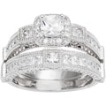 Sterling Silver Princess Cubic Zirconia Antique Bridal-style Ring Set