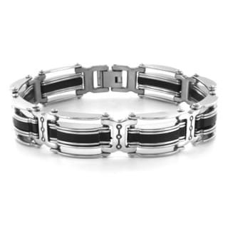 West Coast Jewelry Blackplated Stainless Steel Striped Men's Bracelet