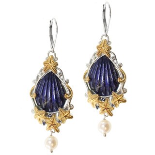 Michael Valitutti Two-Tone Lapis and White Pearl Dangle Earrings