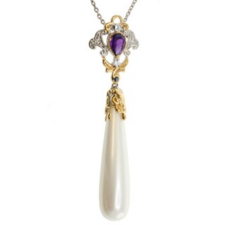 Michael Valitutti Two-tone Shell Drop and Amethyst Pendant Necklace