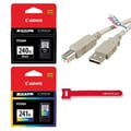 Genuine Canon PG-240XL Black + CL-241XL Color Ink Cartridge (6ft USB Cable + Velcro Tie included)