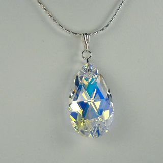 Jewelry by Dawn Large Crystal AB Pear Sterling Silver Boxed Chain Necklace