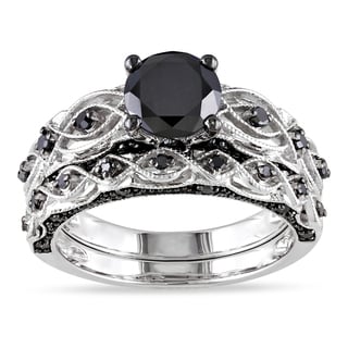 Miadora 10k White Gold 2 3/8ct TDW Black Diamond Bridal Ring Set