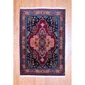 Indo Hand-knotted Heriz Red/ Navy Wool Rug (4' x 5'10)
