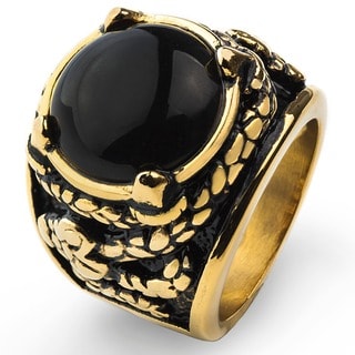 Goldplated Stainless Steel Black Onyx Dragon Claw Ring