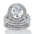 Ultimate CZ Platinum over Sterling Silver Oval-Cut and Round Cubic Zirconia Eternity Wedding Ring Set