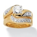 Ultimate CZ 14k Gold-plated Swirled Wedding Ring Set