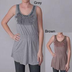 Journee Collection Junior's Rhinestone Embellished Neckline Tunic Top