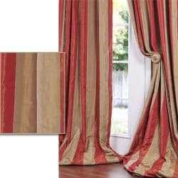 Red/ Golden Tan Striped Faux Silk Taffeta 96-inch Curtain Panel
