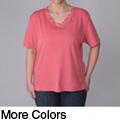 Adi Designs Women's Plus Size Embellished Neck Tee