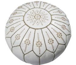 Leather White Jasmine Pouf Ottoman (Morocco)
