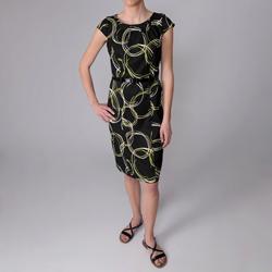 Sangria Women's Belted Swirl Print Cap Sleeve Dress