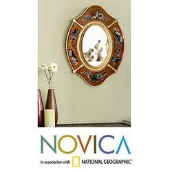 Reverse-painted Glass 'Autumn Butterfly' Wall Mirror (Peru)
