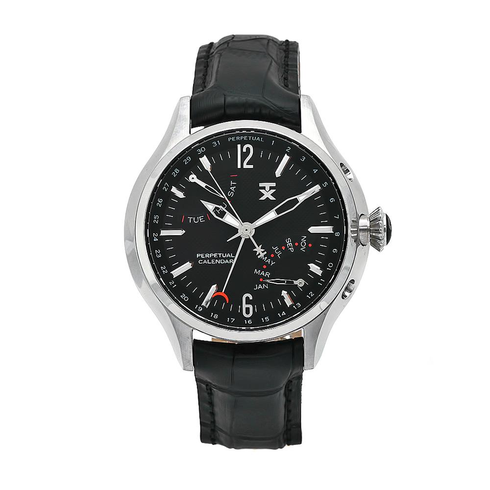 Timex Men #39 s Perpetual Calendar Black Leather Strap Black Dial Watch