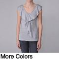 Coolwear Junior's Ruffled V-neck Cutout Back Top