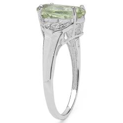 Malaika Sterling Silver Oval-cut Green Amethyst and White Topaz Ring