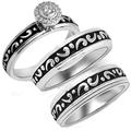 Sterling Silver 1/10ct TDW Diamond His and Her Matching Engagement and Wedding Band (I-J, I2-I3)