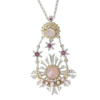Michael Valitutti Two-tone Rose Agate, Pearl and Rhodolite Pendant