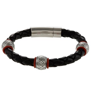 Braided Leather Stainless Steel Bead Bracelet