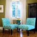 angelo:HOME Bradstreet Damask Turquoise Blue Armless Chairs (Set of 2)