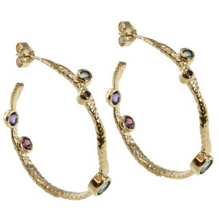 Michael Valitutti Two-tone Blue Topaz, Amethyst and Rhodolite Earrings