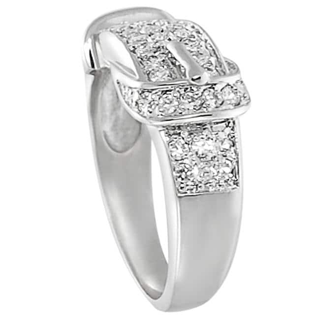 Silvertone Pave-set Cubic Zirconia Buckle Ring
