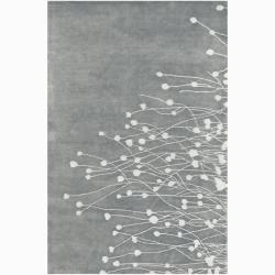 Hand-tufted Grey Floral Wool Rug (9' x 13')