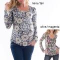 Lilac Clothing Women's Maternity Floral Ruched Long-sleeve Tee