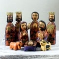 Set of 10 Handcrafted Pinewood 'Angelical' Nativity Scene (Guatemala)