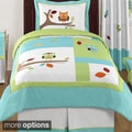 Turquoise and Lime Hooty 4-piece Bedding Set