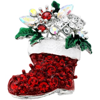 Silvertone Crystal Christmas Boot Brooch