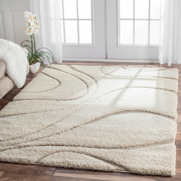 nuLOOM Soft and Plush Curves Ivory/ Beige Shag Area Rug Overstock