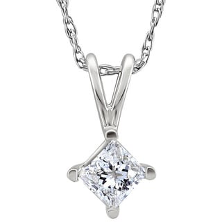 14k White Gold 1/5 to 3/8ct TDW Diamond Solitaire Necklace