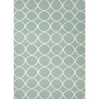 Handmade Flat Weave Geometric Blue Wool Runner (2'6 x 8')
