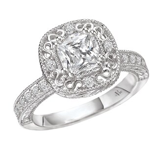 14k Gold Cushion CZ and 1/4ct TDW Diamond Engagement Ring (G-H, SI1-SI2)
