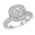 14k Gold Cushion CZ and 1/4ct TDW Diamond Engagement Ring (G-H, SI1-SI2)