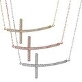 Tressa Sterling Silver Cubic Zirconia Sideways Curved Cross Necklace