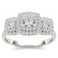 10k White Gold 1ct TDW Diamond Double Halo 3-stone Engagement Ring (H-I, I2)