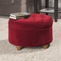 Button Tufted Velvet Berry Round Storage Ottoman