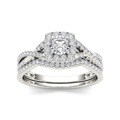 10k White Gold 3/4ct TDW Diamond Halo Bridal Ring Set (H-I, I2)