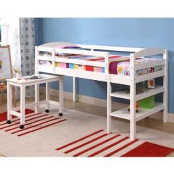 Solid Wood White Twin-size Loft Bed with Desk