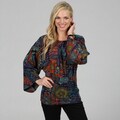Kozy Women's Blue Abstract Print Kimono Sleeve Top