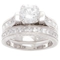 Plutus Sterling Silver Cubic Zirconia Bridal-style Ring Set